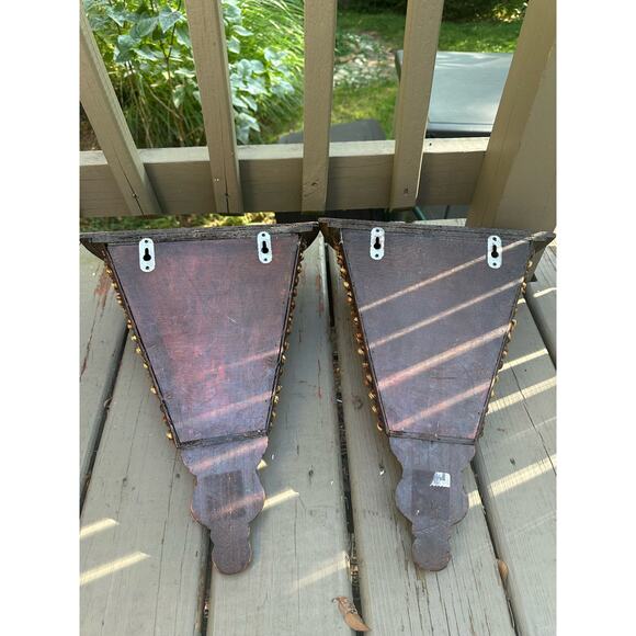 Set of 2 wicker wall shelves sconces plant holders display jute wood pair hang - Picture 7 of 16